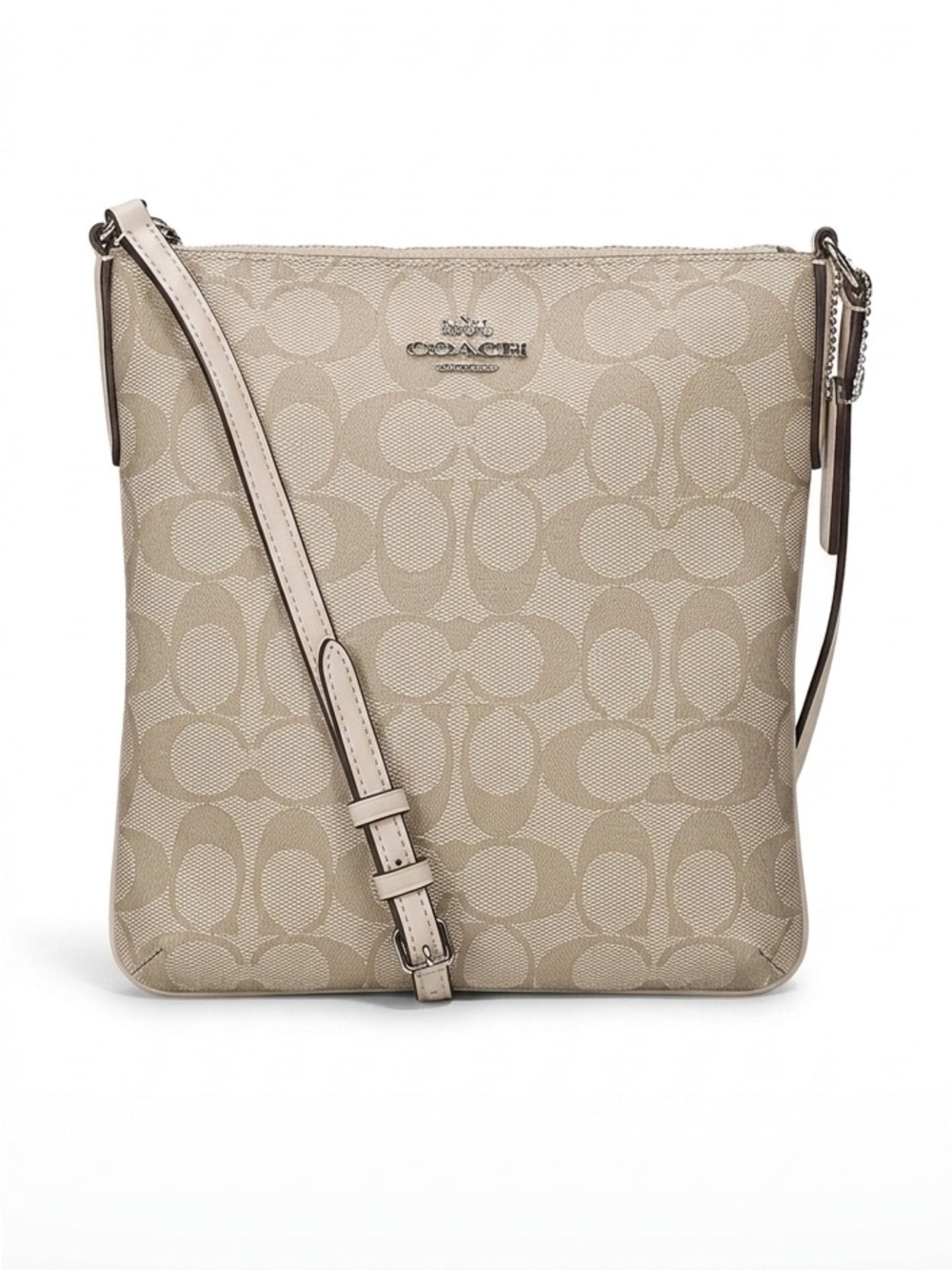 Coach Signature Tan‎ Beige Crossbody Bag with golden hardware